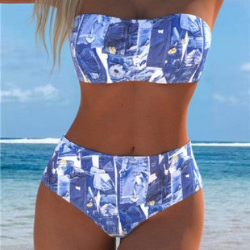Damen Bikini-Set mit elegantem Bandeau-Oberteil und hochgeschnittenen Shorts Shopnory