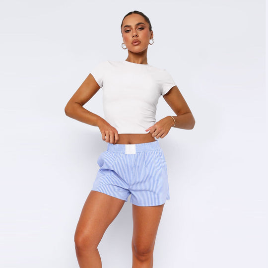 Damen Baumwoll-Shorts mit elastischem Bund und Streifenmuster