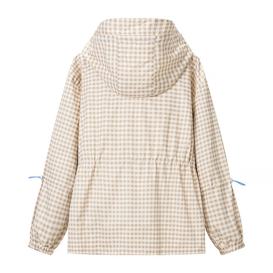 Damen Leichte Kapuzen-Outdoorjacke im Vichy-Karo mit Tunnelzugtaillierung Shop Nory