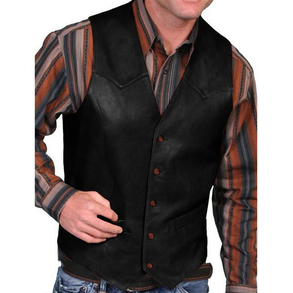 Herren taillierte Lederweste mit Western-Details, V-Ausschnitt und zwei Eingrifftaschen Shop Nory