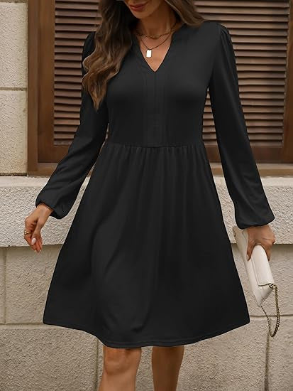 Damen Polka‑Dot A‑Linien Kleid mit V‑Ausschnitt und Taillennaht Shop Nory