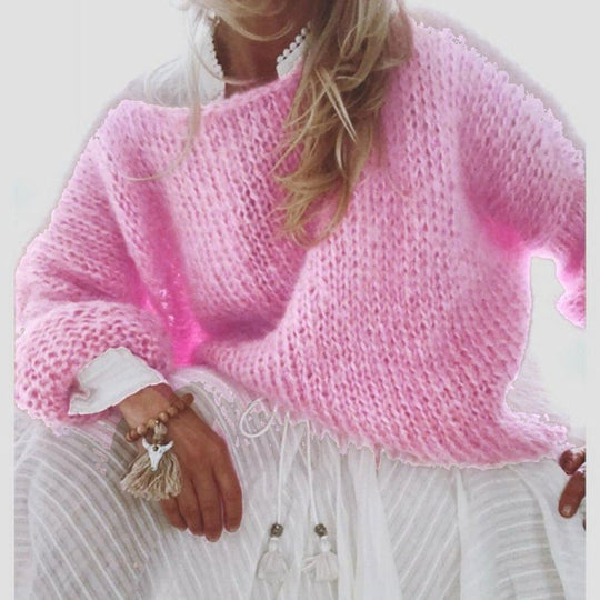 Damen Kurzgeschnitteter flauschiger Grobstrickpullover mit überschnittener Schulter Shop Nory