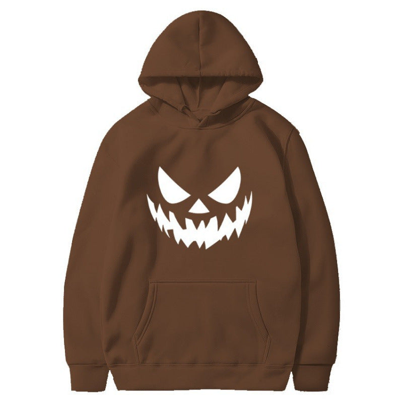 Unisex Kapuzenpullover mit gruseligem Kürbisgesicht-Print und Oversize Kängurutasche Shop Nory