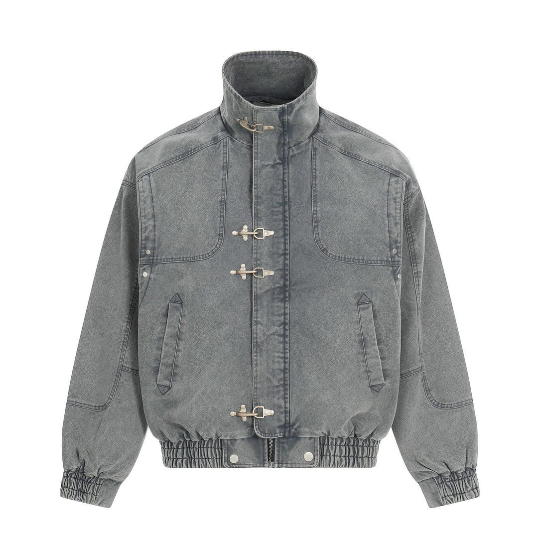 Herren Kurz geschnittener Canvas-Denim Field‑Blouson mit Knebelverschlüssen und hohem Stehkragen Shop Nory