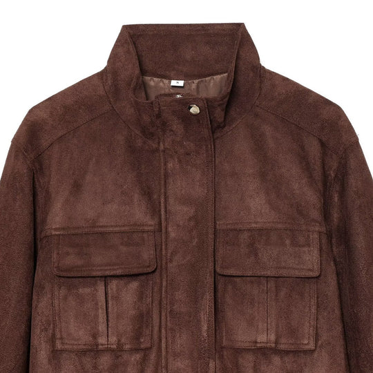 Damen Kurzjacke im Fieldstyle aus Veloursleder‑Optik mit Stehkragen, Brusttaschen und Tunnelzug Shop Nory