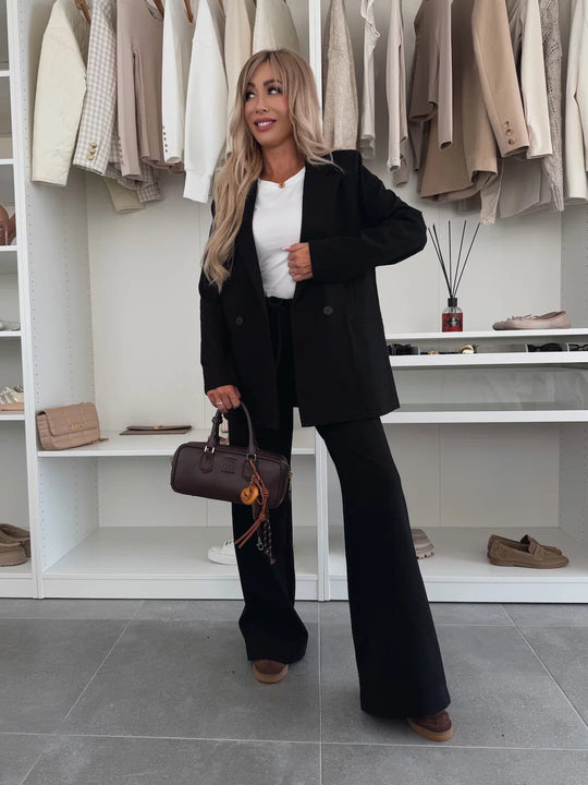 Damen eleganter und lässiger Hosenanzug mit weitem Bein und Blazer Shopnory
