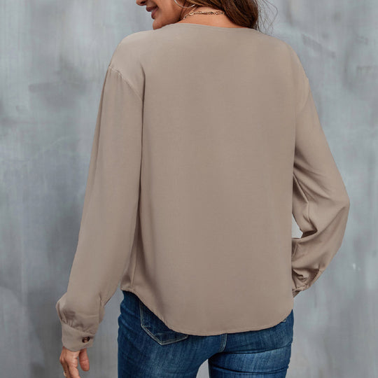 Damen Asymmetrische Hemdbluse mit kontrastiertem Kragen und dekorativer Knopfleiste Shop Nory