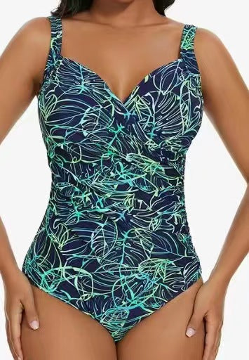 Damen Eleganter Hochgeschnittener Badeanzug mit Wildleoparden-Muster