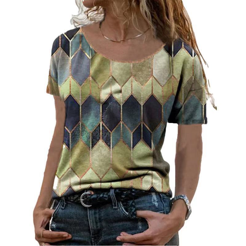 Damen Kurzarm Oberteil mit geometrischem Muster