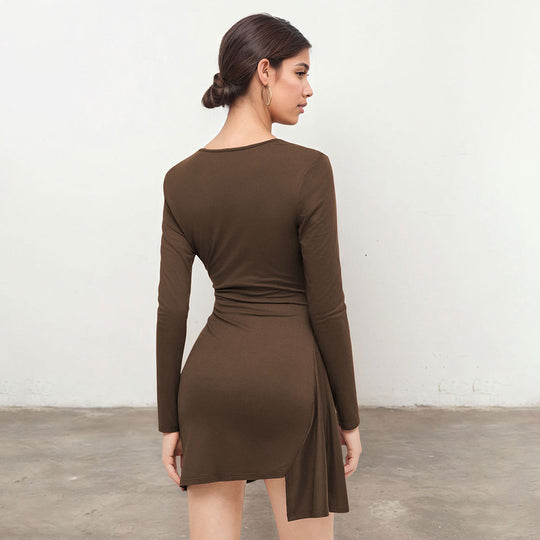 Damen asymmetrisches Wickel-Minikleid mit V-Ausschnitt und seitlicher Raffung Shop Nory