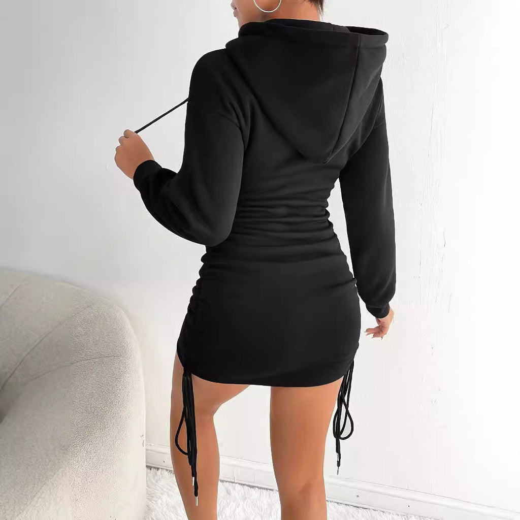 Damen Hoodie Kleid mit Raffung