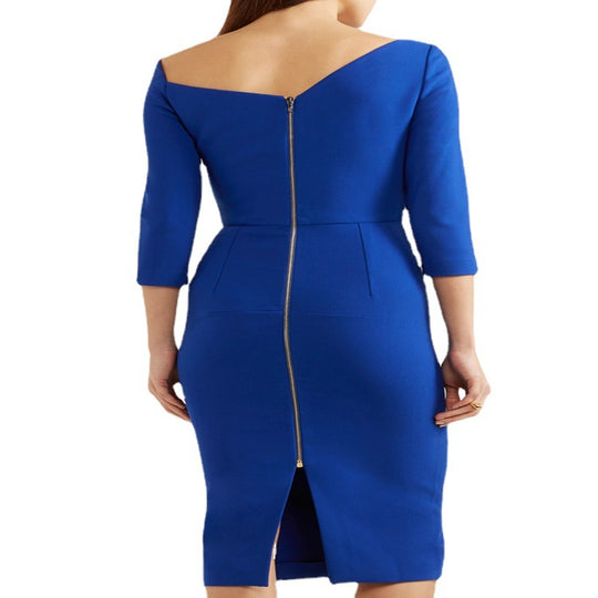 Damen Figurbetontes Bleistiftkleid mit schulterfreiem Carmenkragen und dreiviertelärmeln Shop Nory