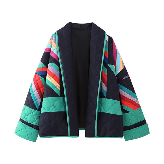 Damen Stepp-Kimonojacke mit geometrischem Colorblock-Print und offener Front Shop Nory