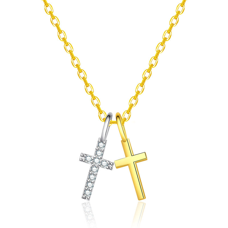 Damen Halskette mit doppeltem Kreuzanhänger aus Edelstahl mit funkelnden Zirkonia Shop Nory