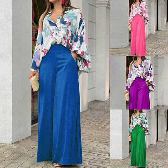 Damen Fließende Highwaist Palazzo‑Hose mit weitem Bein und elegantem Satinfall Shop Nory