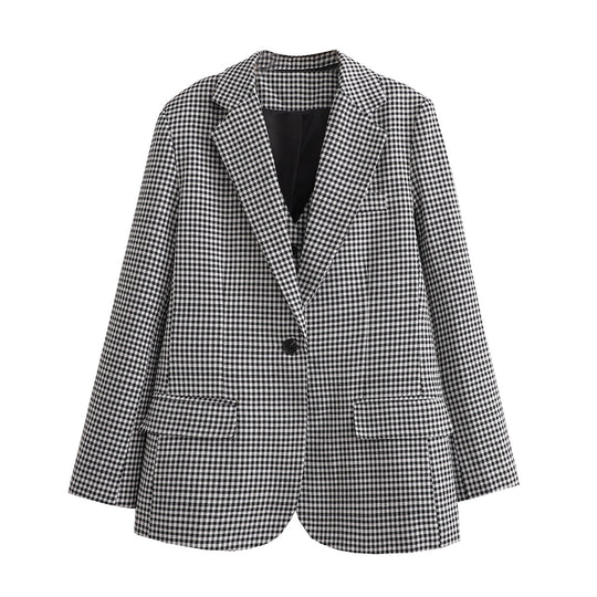 Damen Oversize Hahnentritt Blazer mit Ein-Knopf-Verschluss und Pattentaschen Shop Nory