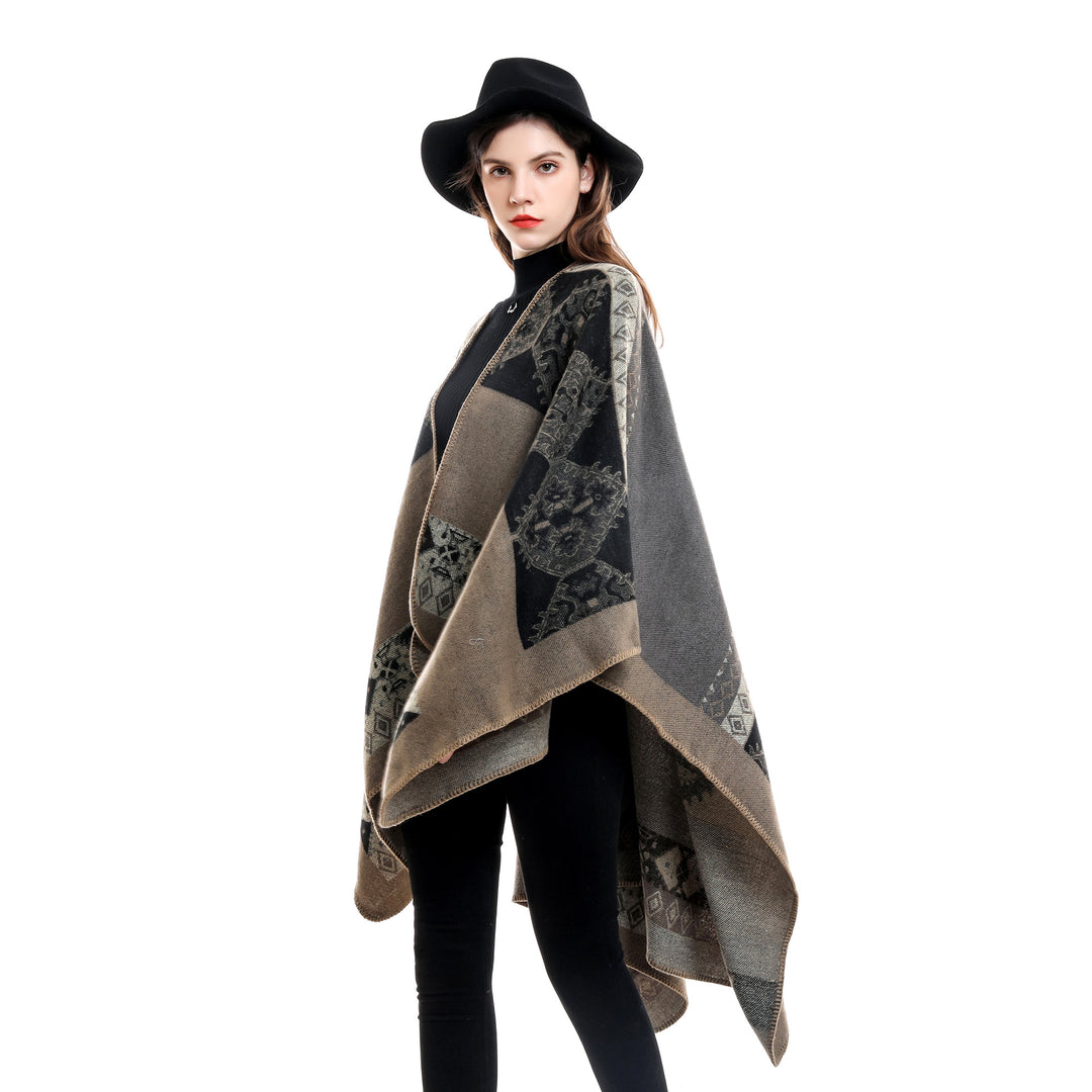 Damen Oversize Poncho aus Jacquard-Strick mit geometrischem Ethno‑Muster Shop Nory