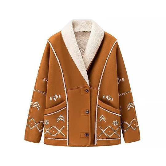 Damen Stickjacke im Lammfell‑Look mit Schalkragen Shop Nory