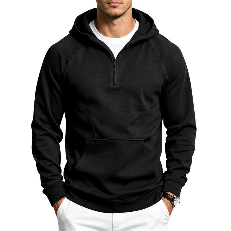 Herren Kapuzenpullover mit halbem Reißverschluss, sportlich-slim Fit und Kängurutasche Shop Nory
