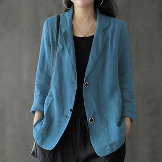 Damen Leinenblazer im lässigen Stil mit lockerer Passform und aufgesetzten Taschen Shop Nory