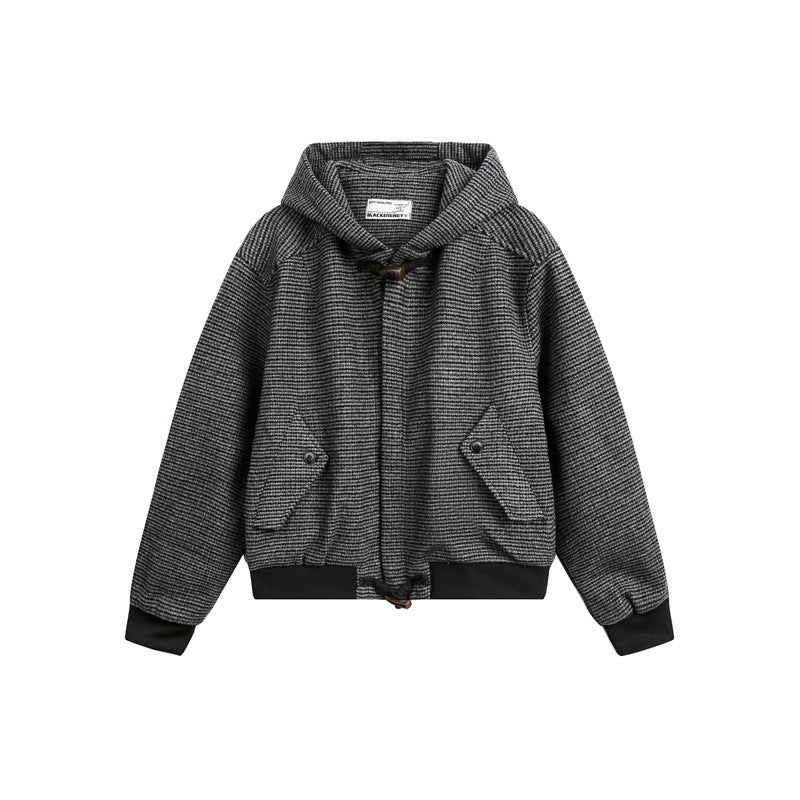 Unisex Kurz geschnittener Kapuzen-Blousonjacke im Strukturmix mit Knebelverschluss und Rippbündchen Shop Nory