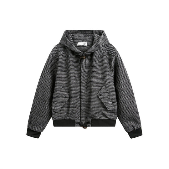 Unisex Kurz geschnittener Kapuzen-Blousonjacke im Strukturmix mit Knebelverschluss und Rippbündchen Shop Nory