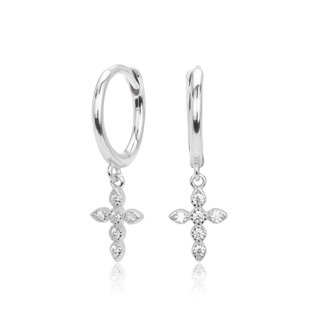 Damen Ohrhänger mit funkelndem Kreuzanhänger aus 925 Sterling Silber Shop Nory
