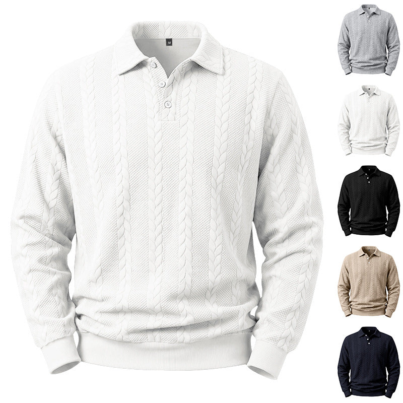 Herren Gestricktes Polo-Sweatshirt mit Zopfstrickmuster und Knopfleiste Shop Nory