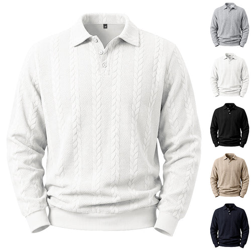 Herren Gestricktes Polo-Sweatshirt mit Zopfstrickmuster und Knopfleiste Shop Nory