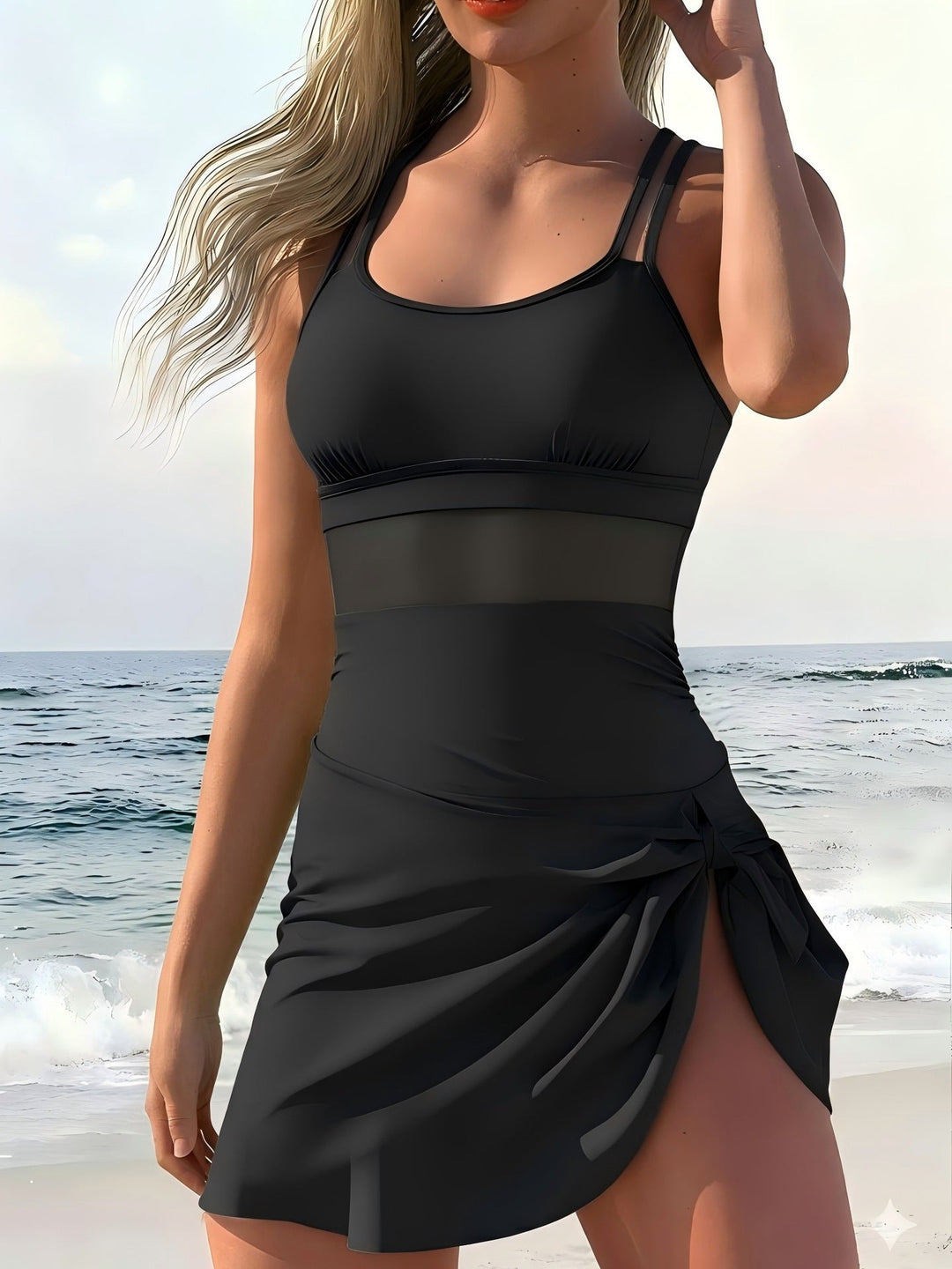 Damen Sportlicher Badeanzug mit modischem Wickelrock