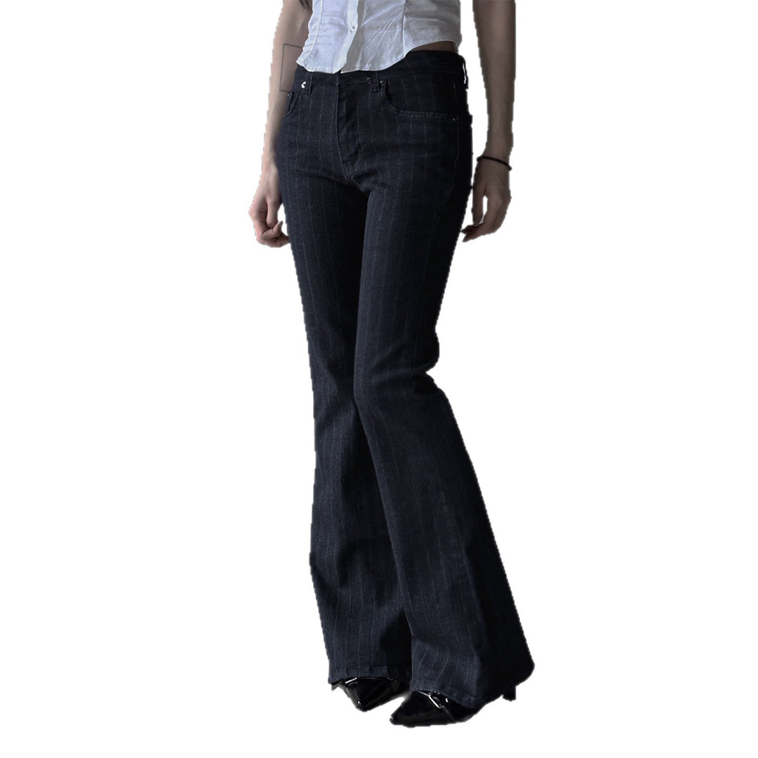 Damen nan taillierte Nadelstreifen Palazzo-Hose mit hohem Bund, Bügelfalte und weitem Bein Shop Nory