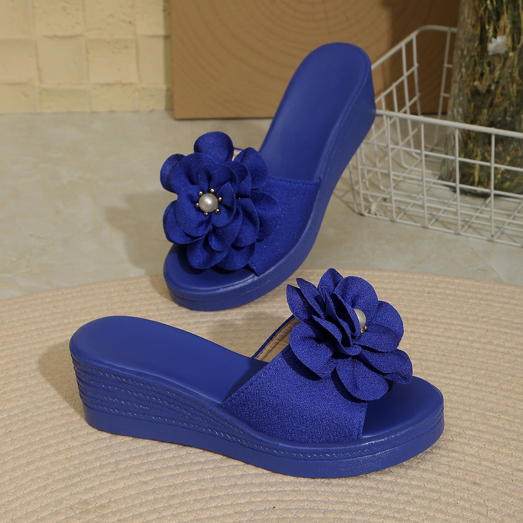 Damen Wedge-Pantoletten mit blütenförmigem Design und bequemer Sohle Shopnory
