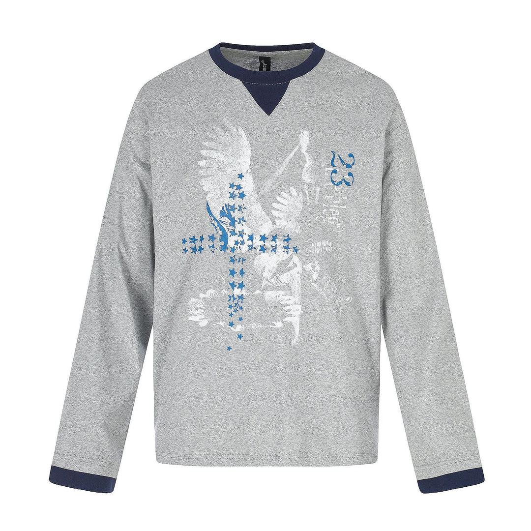 Herren Langarm-Sweatshirt mit Kontrast-Bündchen und Adler-Star-Print Shop Nory