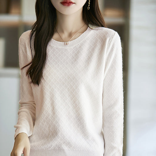 Damen Lässiger Feinstrickpullover mit dezentem Rautenmuster und gerippten Bündchen Shop Nory