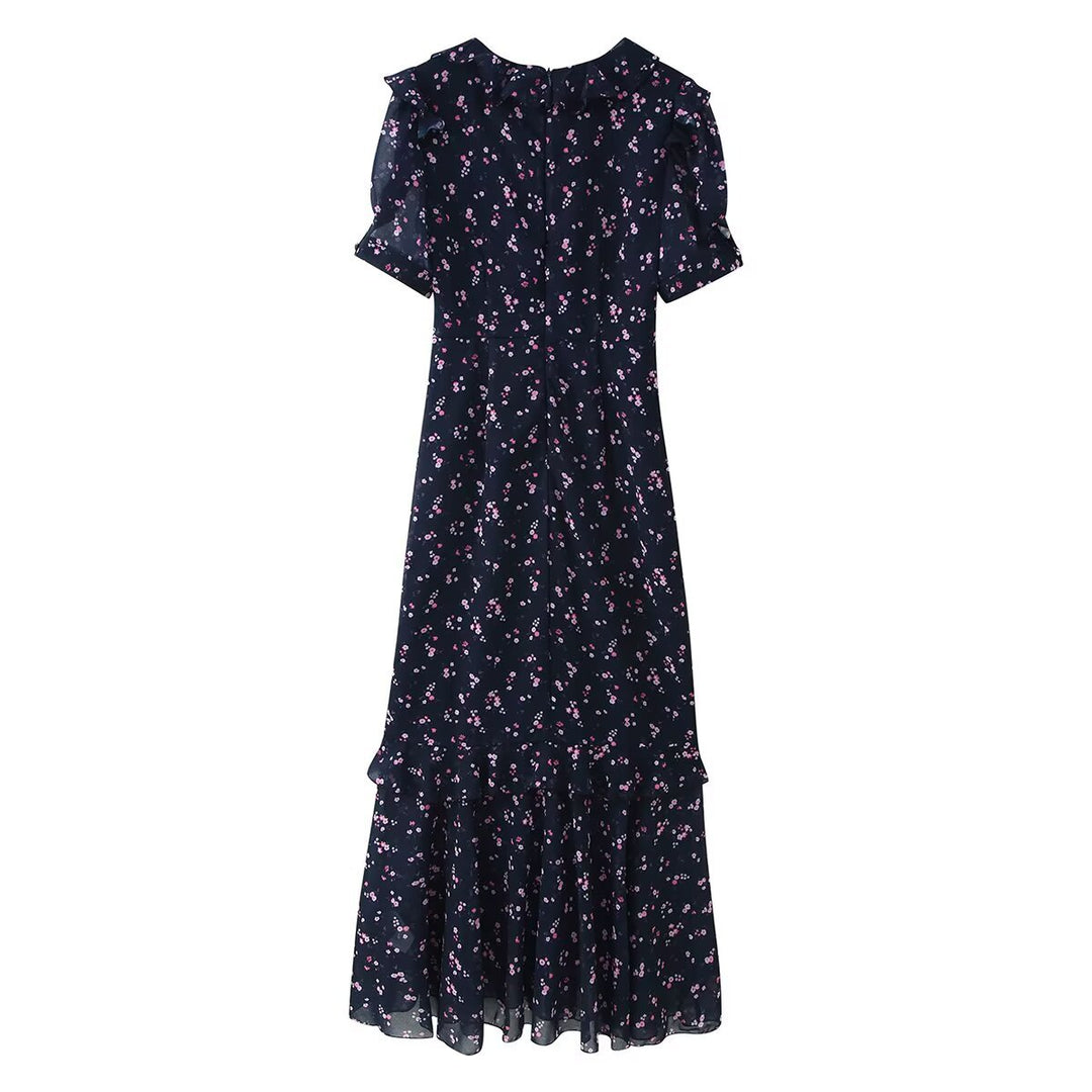Damen Maxikleid mit Volants, V-Ausschnitt und floralem Chiffon-Look Shop Nory