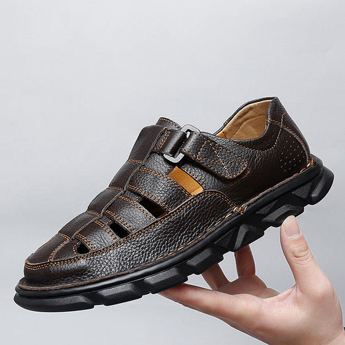 Herren offene Leder-Sandalen mit praktischem Klettverschluss und rutschfester Sohle