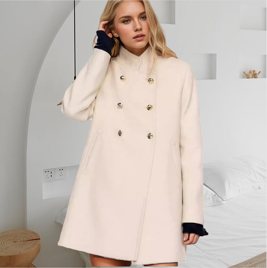 Damen Doppelreihiger Langmantel mit Stehkragen und Zierknöpfen Shop Nory