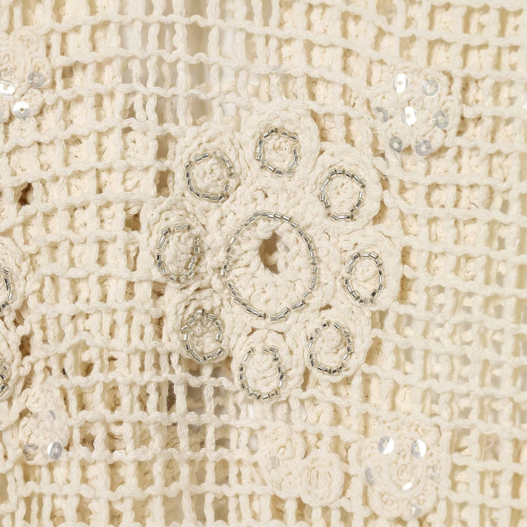 Damen Häkelpullover mit Blumen-Applikationen und Tunnelzug Shop Nory
