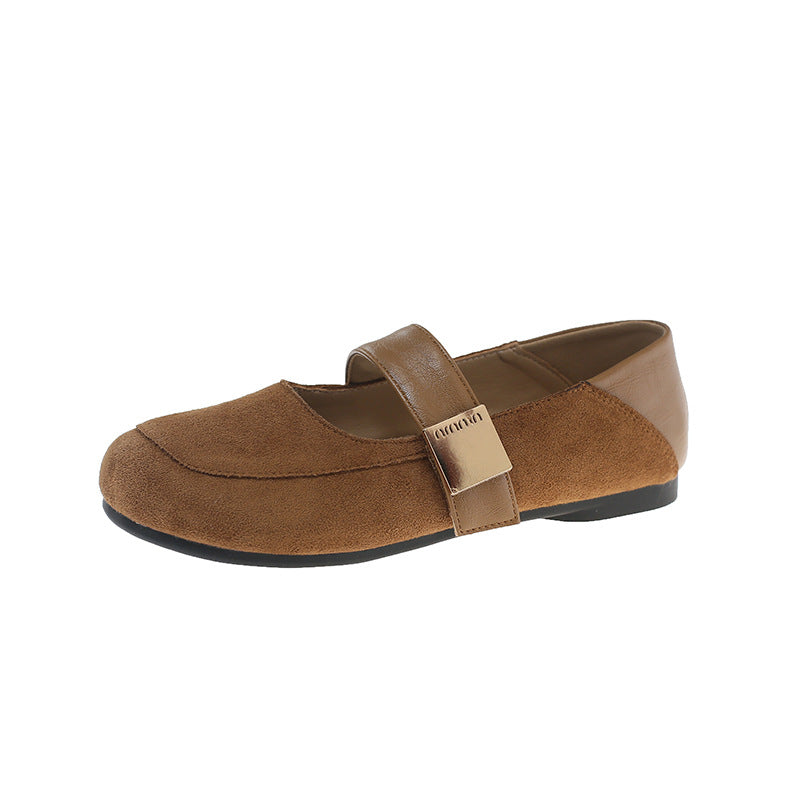 Damen Ballerina-Schuhe mit modischer Schnalle und weichem Wildlederoberteil