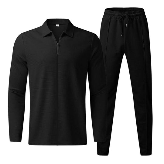 Herren nan strukturierter Halbreißverschluss-Polo mit Kentkragen und konischer Jogginghose mit elastischem Kordelbund Shop Nory