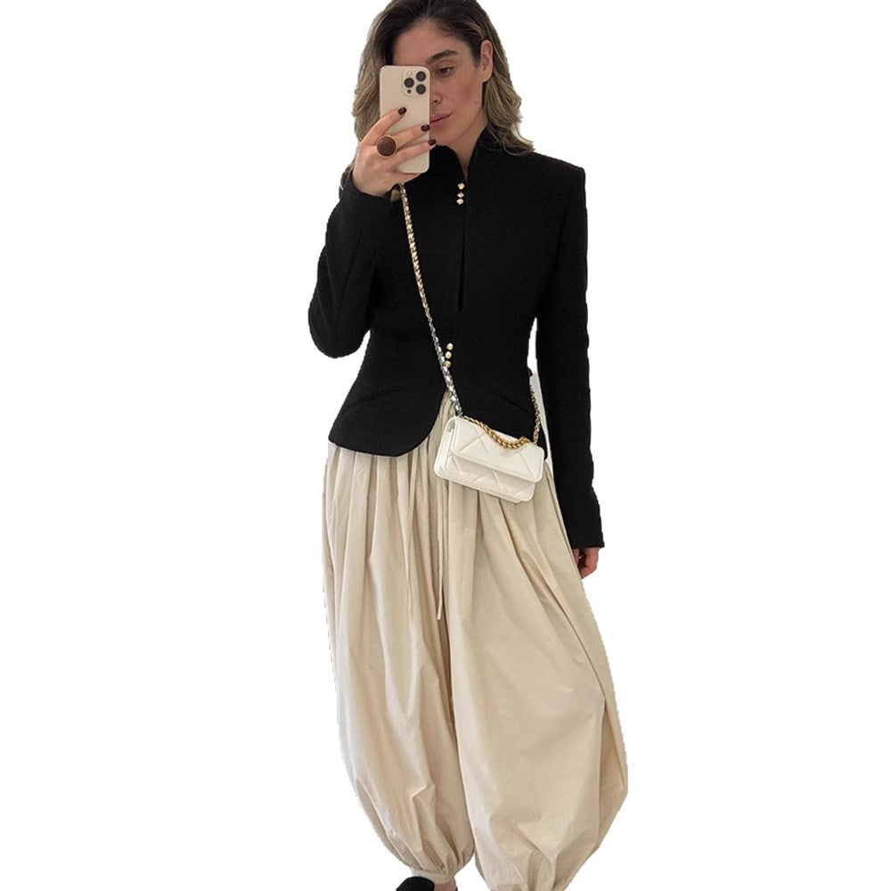 Damen Taillierter Struktur-Blazer mit Stehkragen & Zierknopf-Leiste Shop Nory
