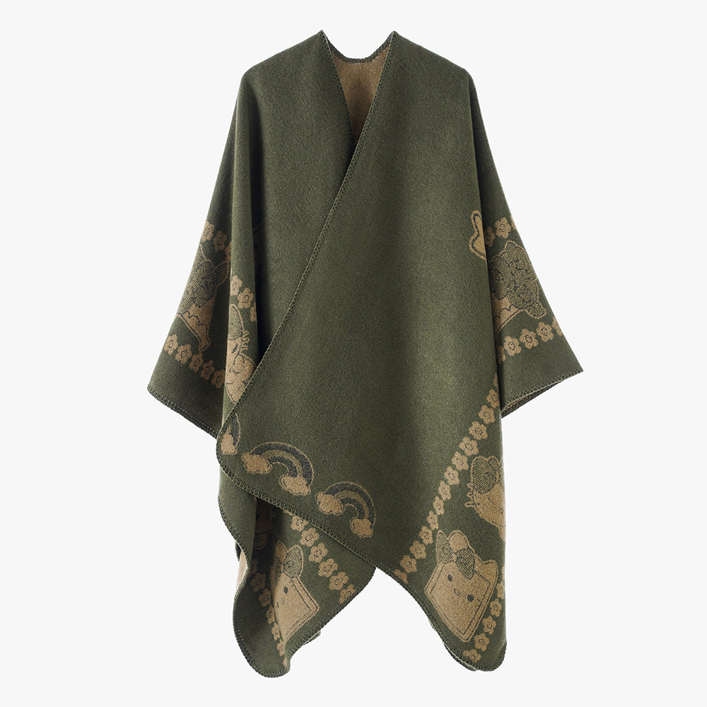 Damen Oversize-Poncho mit Jacquard‑Tiermotiv und asymmetrischem Zipfelsaum Shop Nory
