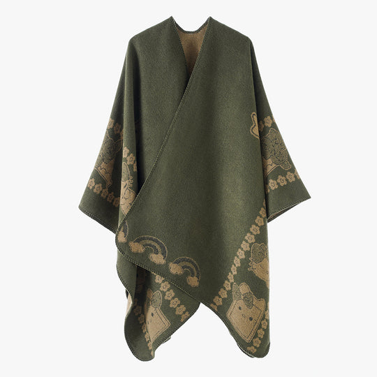 Damen Oversize-Poncho mit Jacquard‑Tiermotiv und asymmetrischem Zipfelsaum Shop Nory