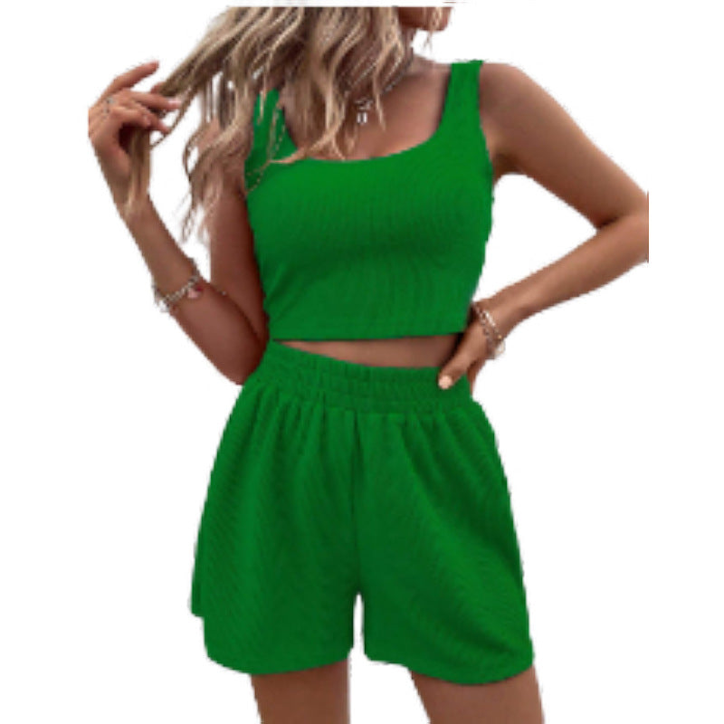 Damen modisches Crop-Top und Shorts Set mit elastischem Bund Shopnory