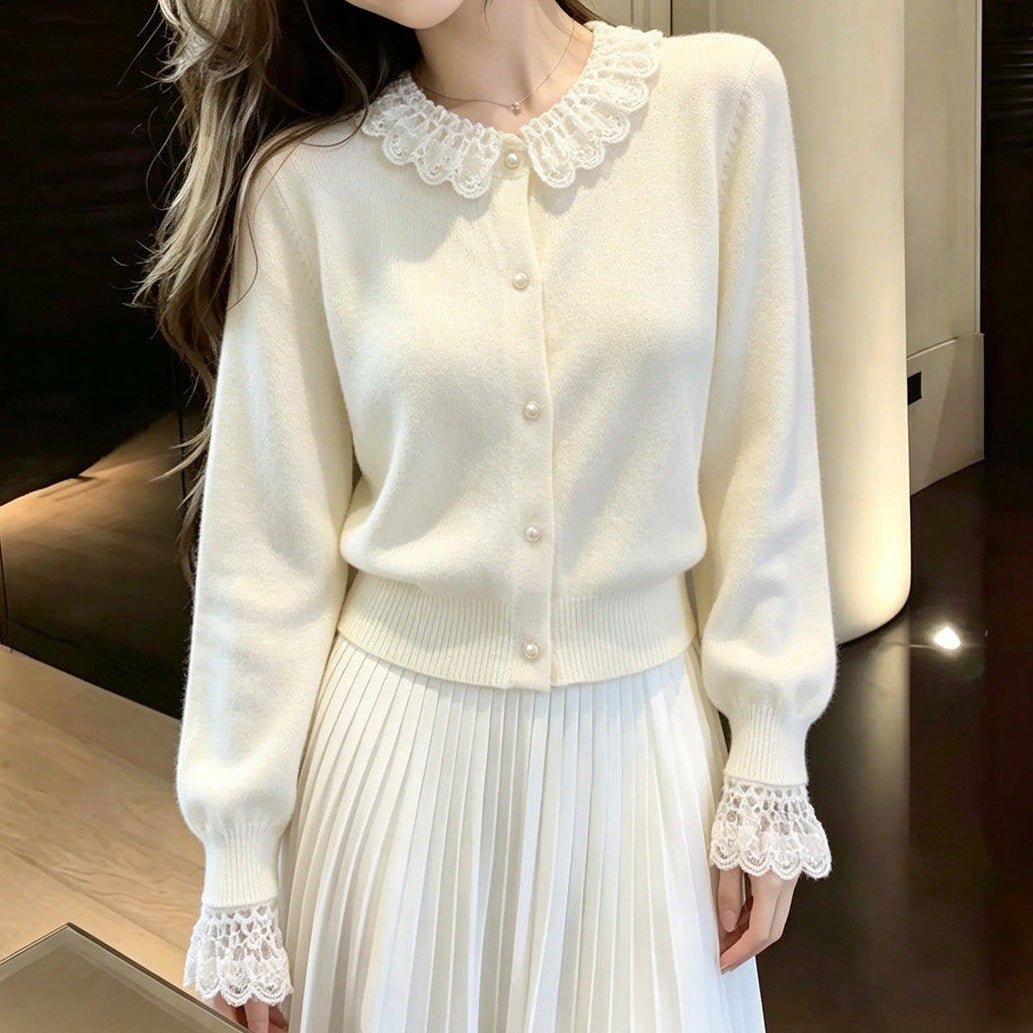 Damen Elegante Strickjacke mit Spitzenausschnitt Shop Nory
