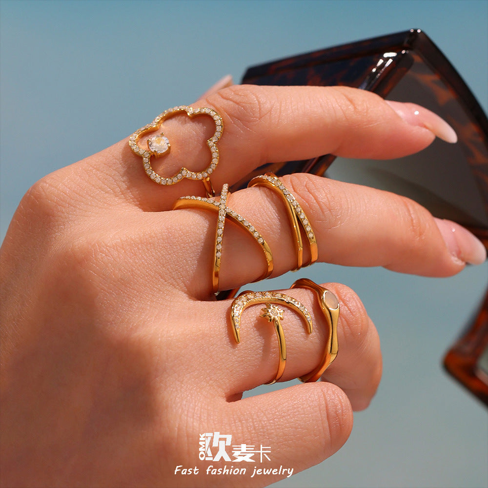 Damen Designring mit funkelndem Zirkonbesatz und hochwertigem Edelstahl Shop Nory