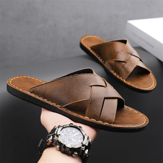 Herren Elegante und bequeme Leder-Sandalen mit verstellbarem Riemensystem