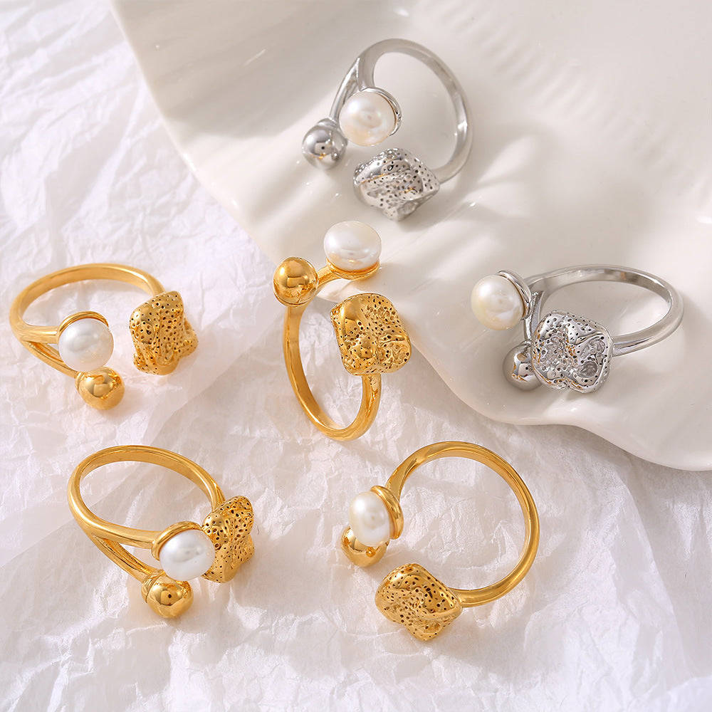 Damenring mit einzigartigem Design und frischer Perle Shop Nory