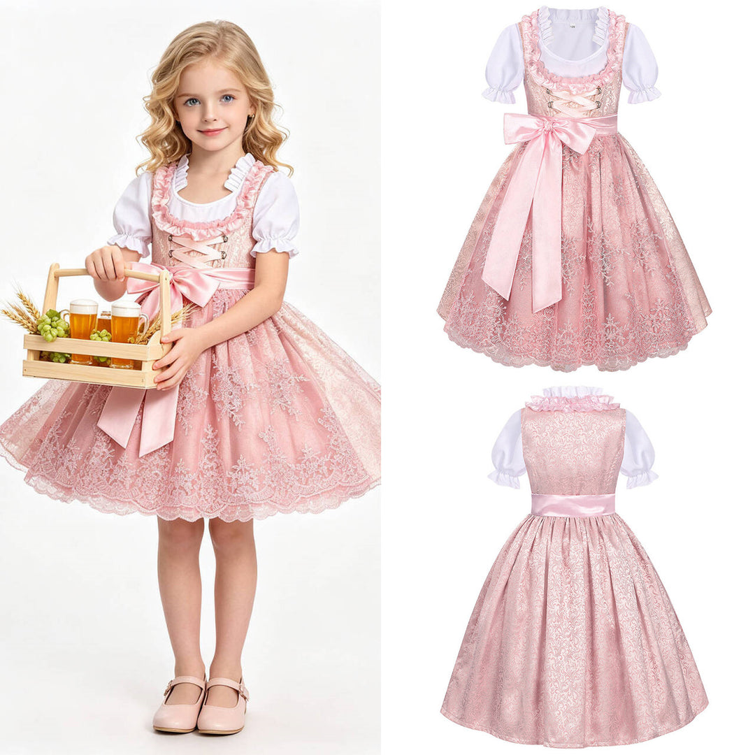 Damen nan traditionelles Kinderdirndl mit bestickter Schürze und Rüschenbluse Shop Nory