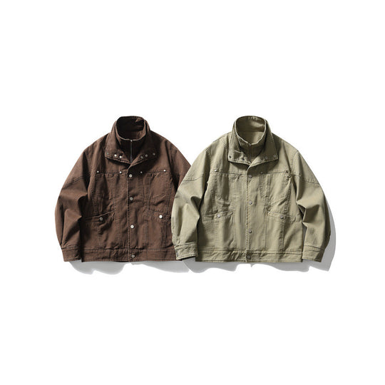 Herren Oversize-Canvasjacke mit Stehkragen, Druckknopf-Front und verdecktem Reißverschlussinneneinsatz Shop Nory